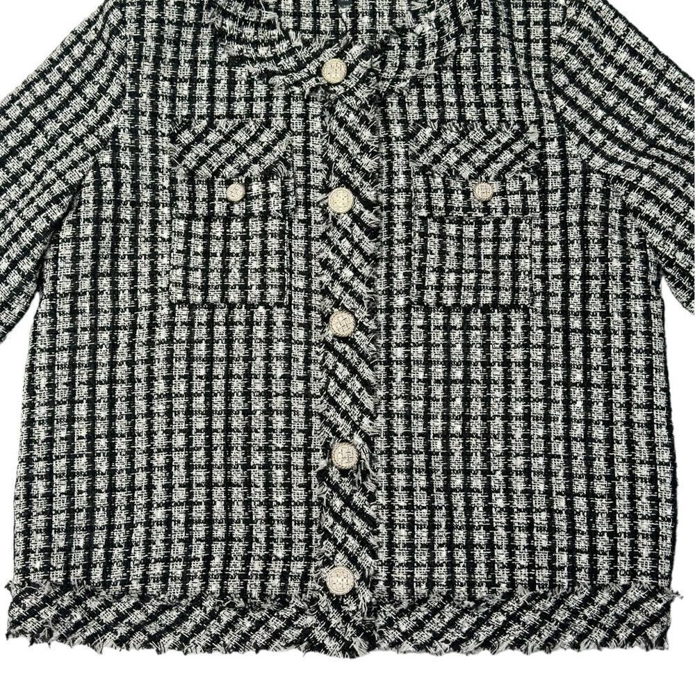 Adrianna Papell Black & White Crew Neck Long-Sleeve Tweed Blazer Size Small - Picture 5 of 10